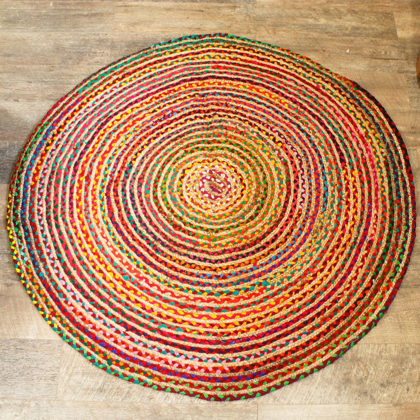 Runder Naturteppich aus Jute & recycelter Baumwolle – 150 cm Durchmesser