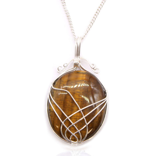 Edelsteinkette Tigerauge mit silbernem Wirbeldesign – Handgefertigtes Unikat