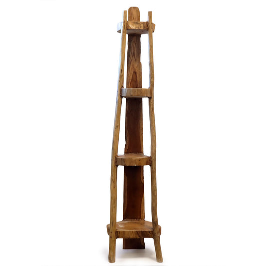 Massivholz-Eckregal aus Teak mit 4 Böden – 135 cm Höhe