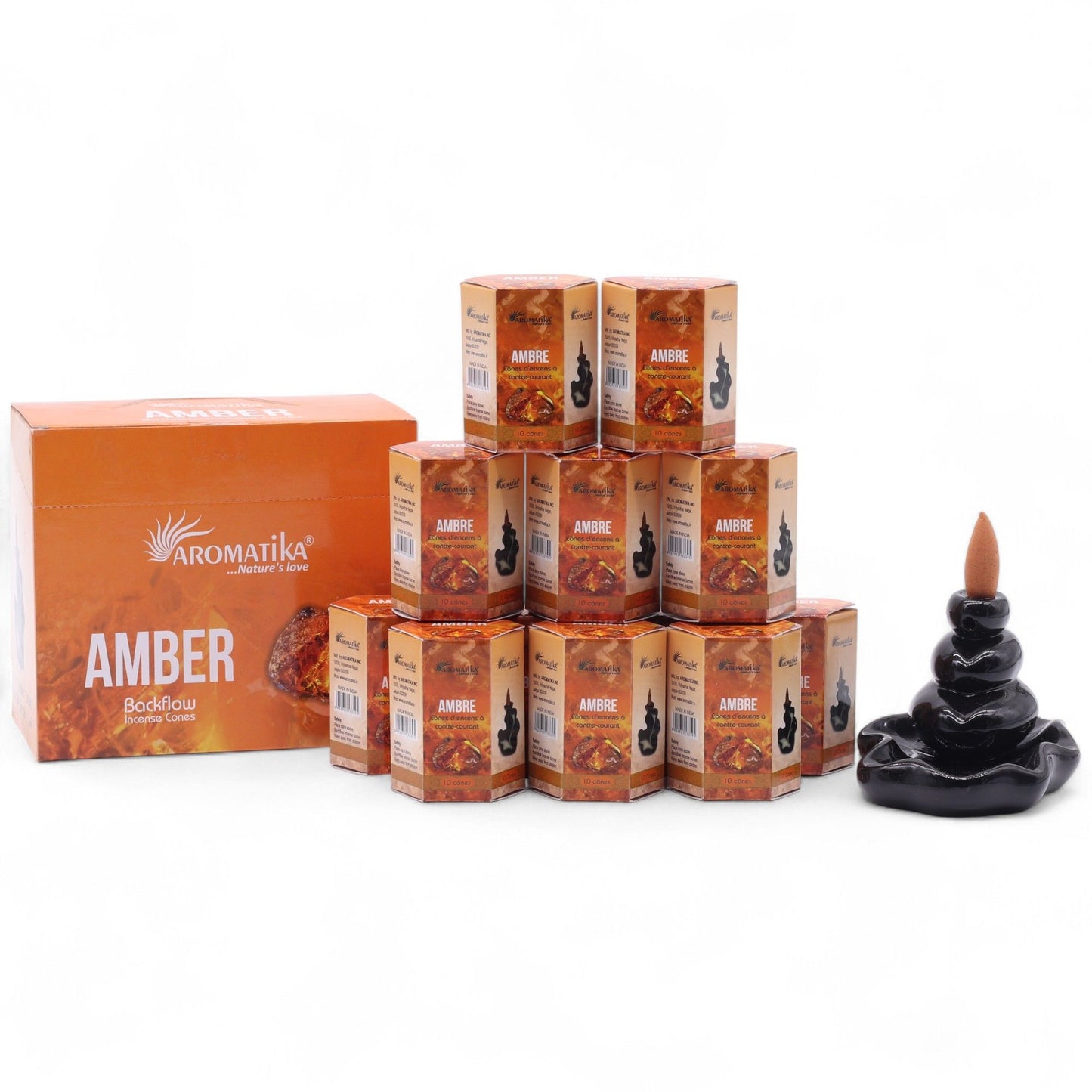 Masala Rückfluss-Räucherkegel Amber - 10 Stück mit hypnotischem Rauchwasserfall