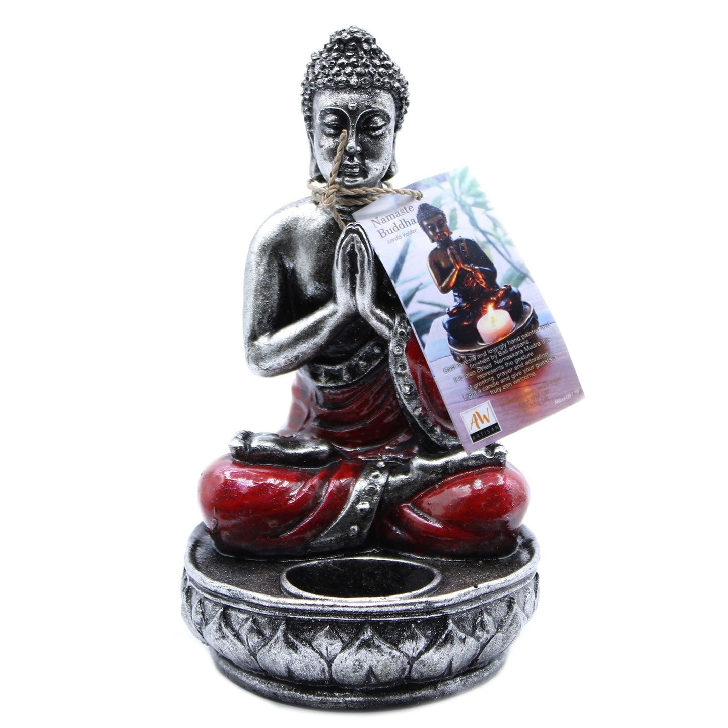 Handbemalte Buddha-Kerzenfigur in Rot - Medium - Für Harmonie und Ruhe