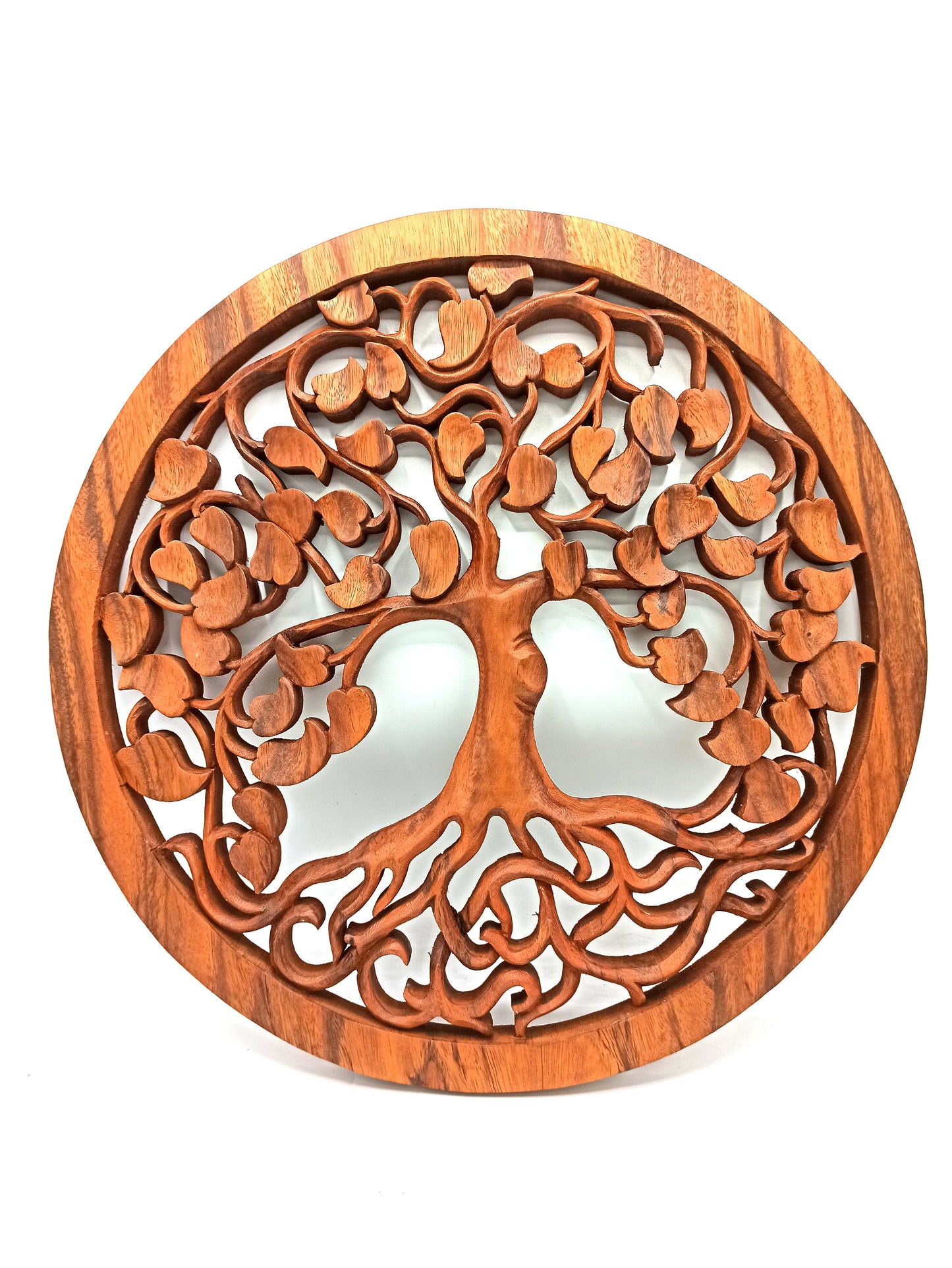 Lebensbaum der Liebe – Handgeschnitztes Wandbild aus Suar-Holz, 40 cm