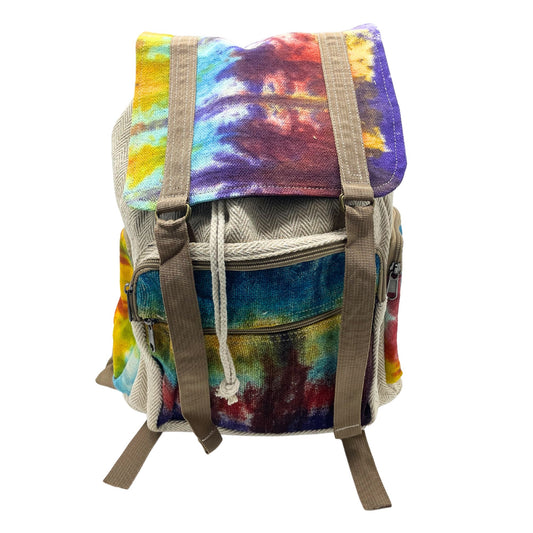 Großer Quadrat-Rucksack in Tie-Dye Optik - Hanf-Baumwolle-Mischung aus Nepal
