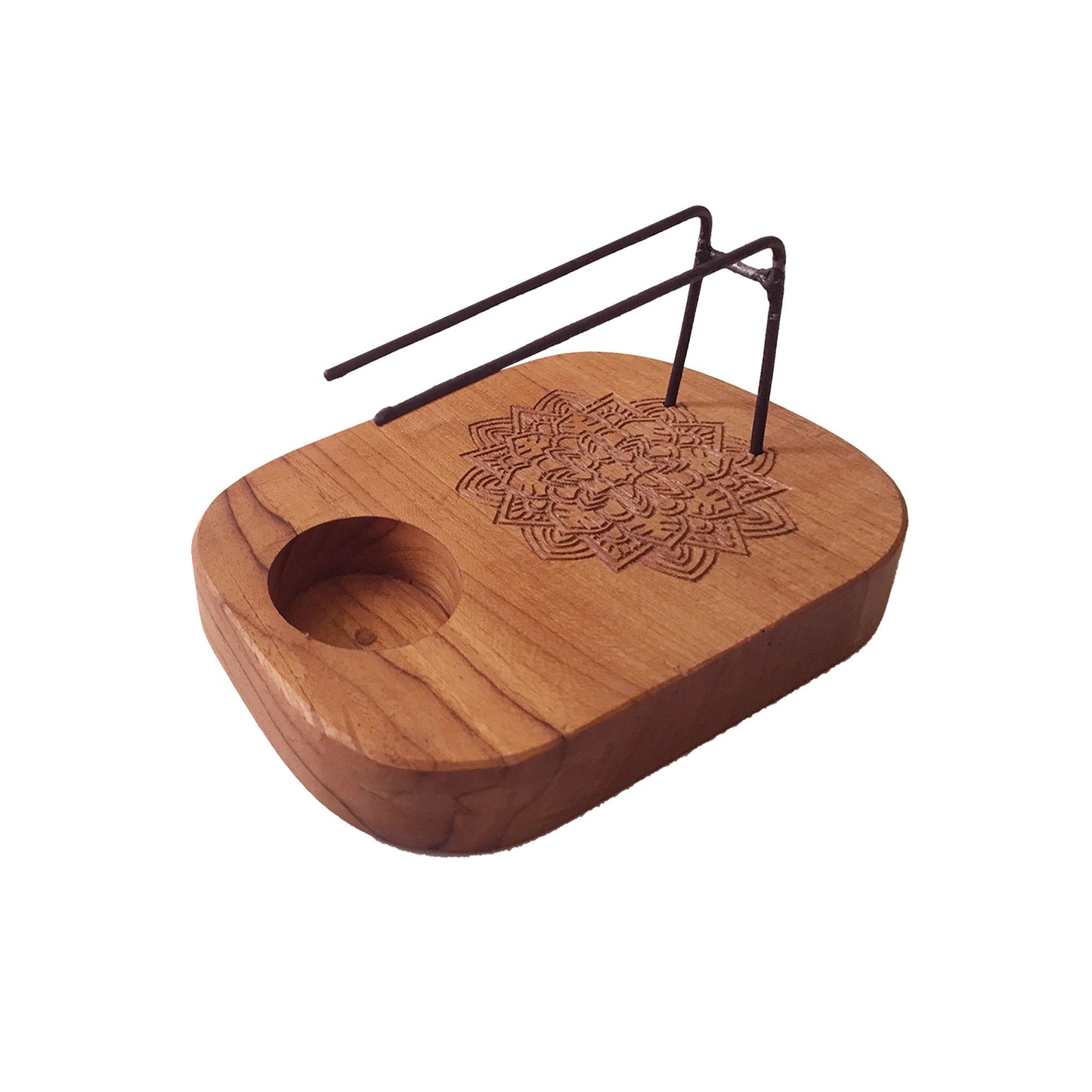 Palo Santo Aromawärmer aus Teakholz – Mandala-Design mit Metalleinsatz