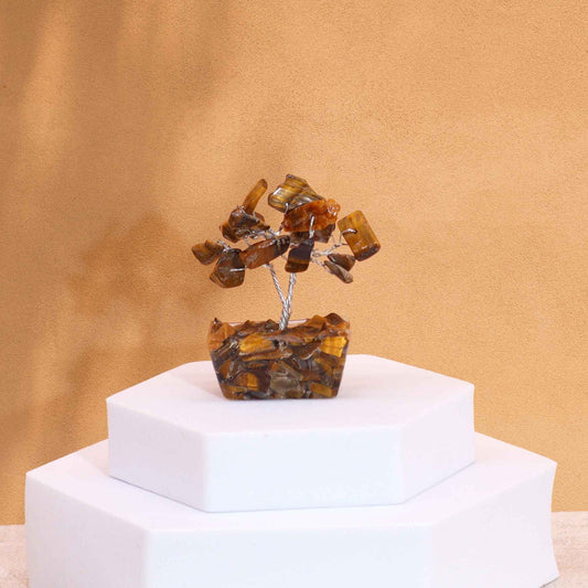Miniatur-Edelsteinbaum aus Tigeraugen auf Orgonit-Basis (15 Steine)