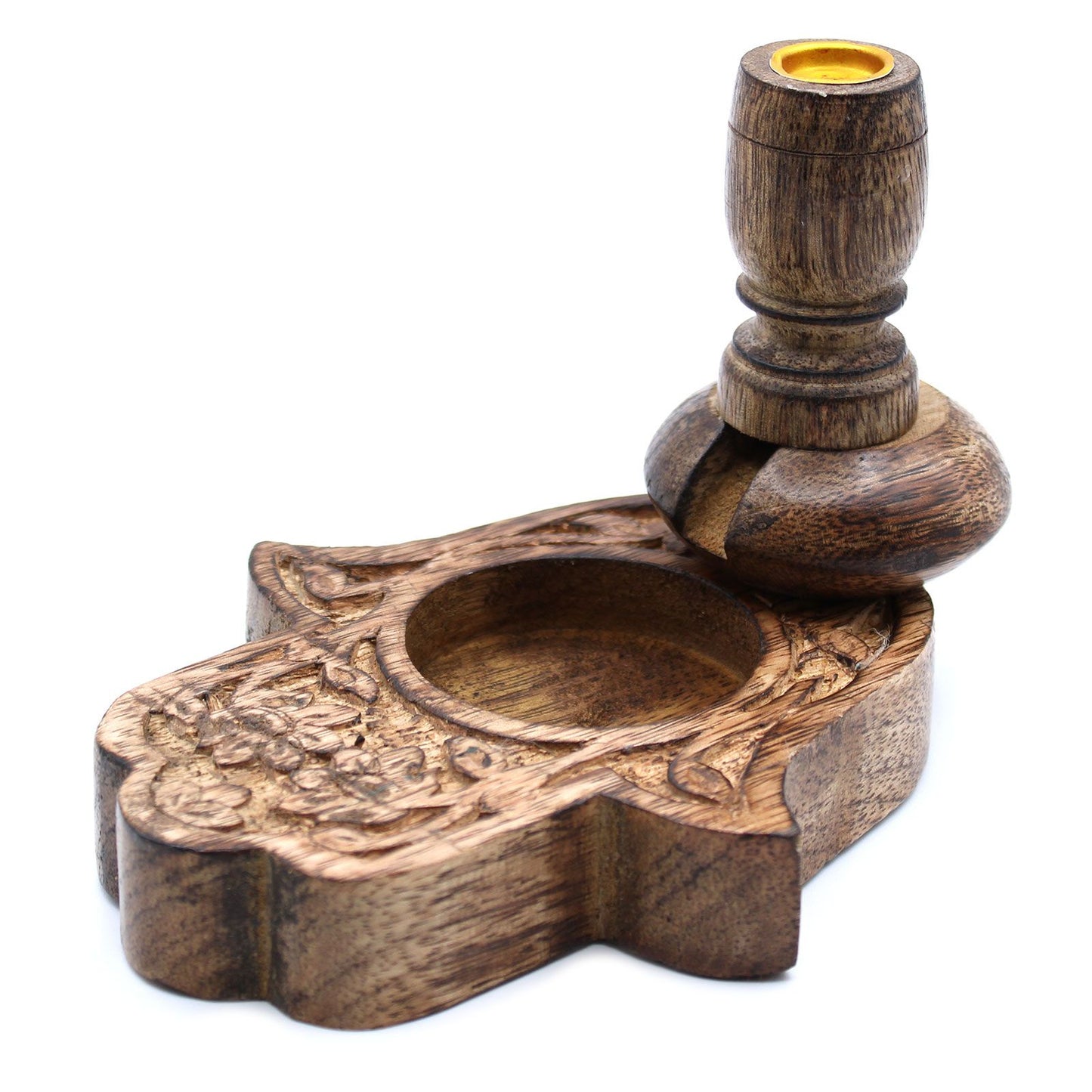 Räuchergefäß Hamsa aus Mangoholz mit Rauchkaskade