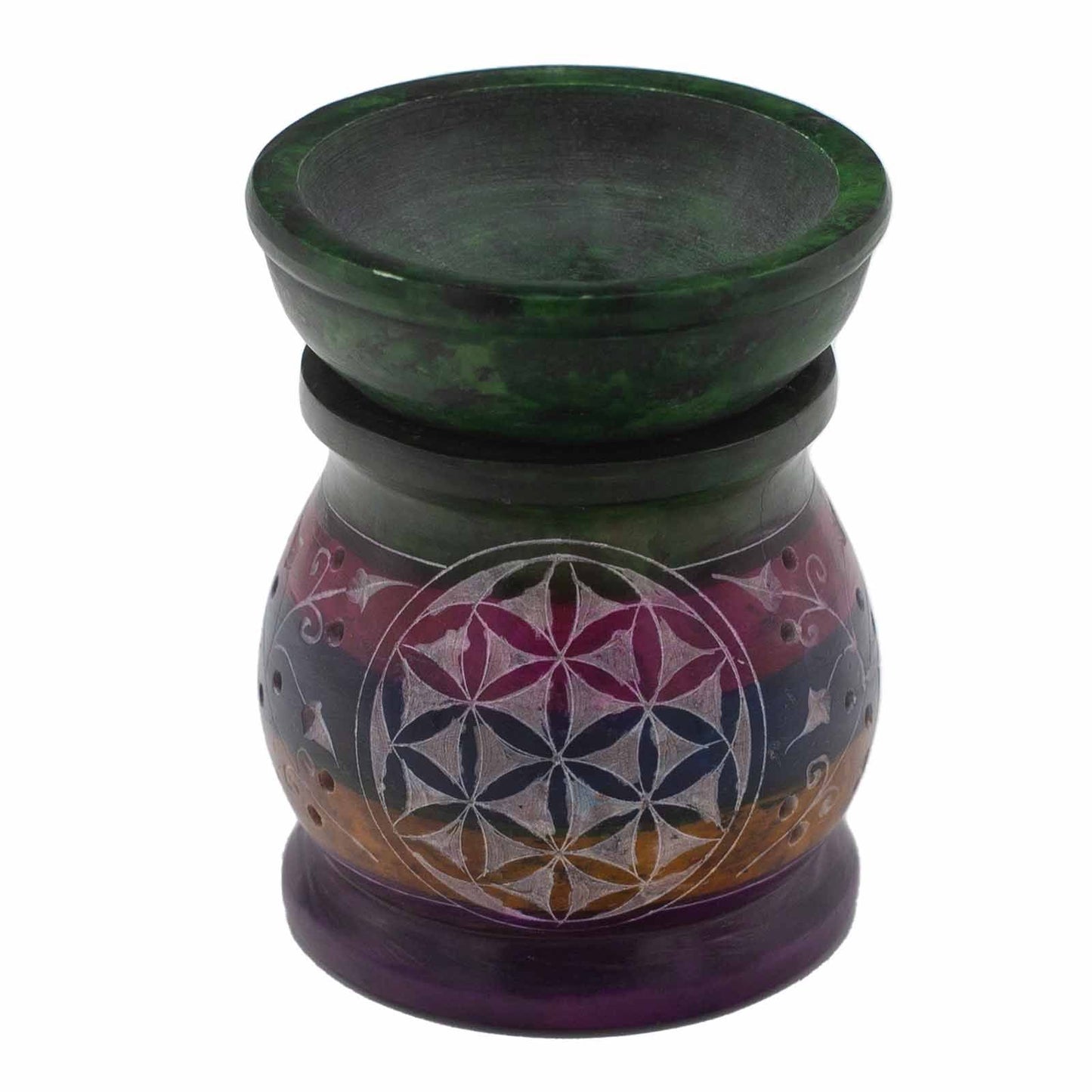 Flower of Life Ölbrenner aus Speckstein - 10 cm, 5 harmonische Farben
