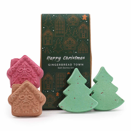 Lebkuchen-Winterdorf Badebomben-Set – 4 festliche Duftwunder