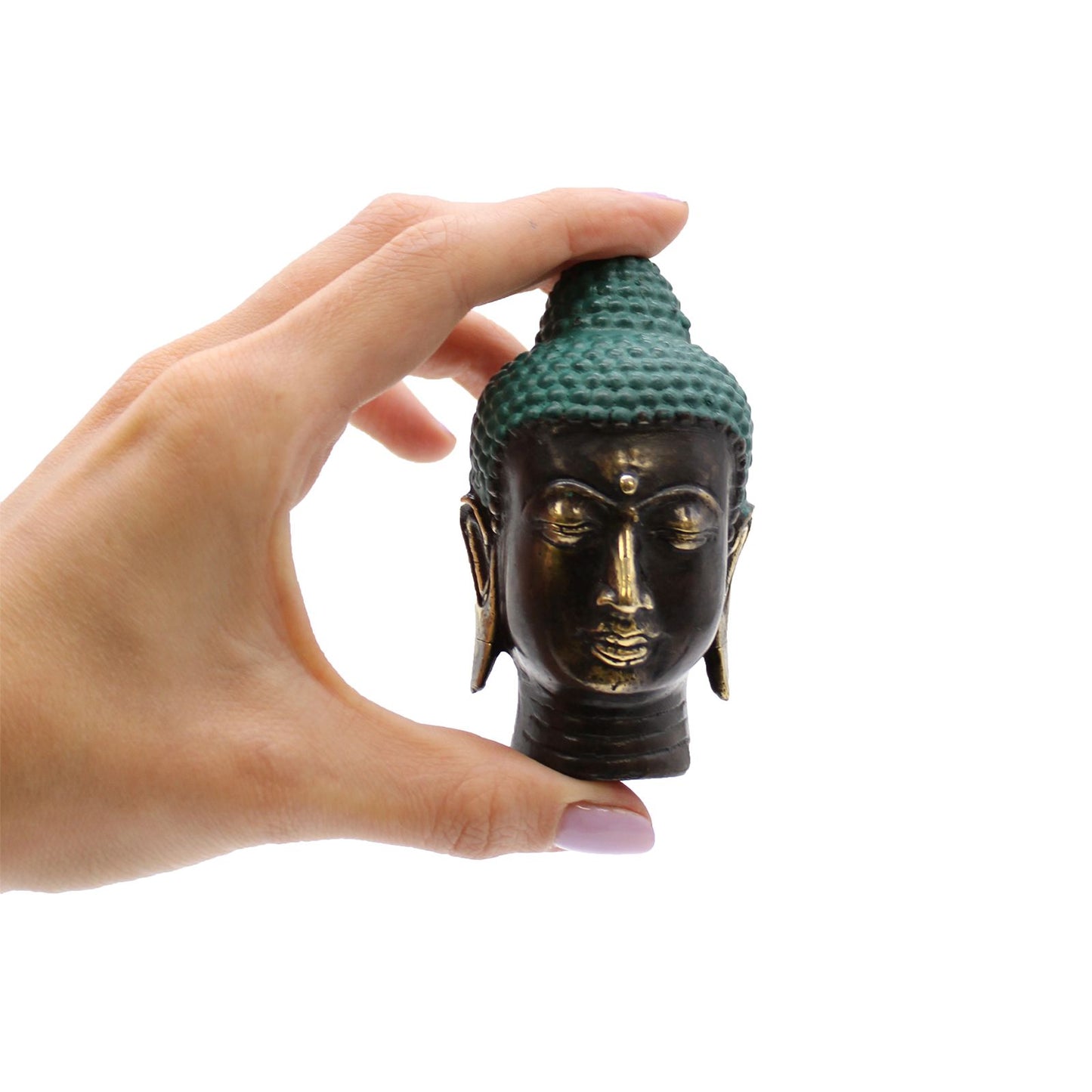 Kleine Buddha-Kopf Skulptur aus Messing - Antik-Design