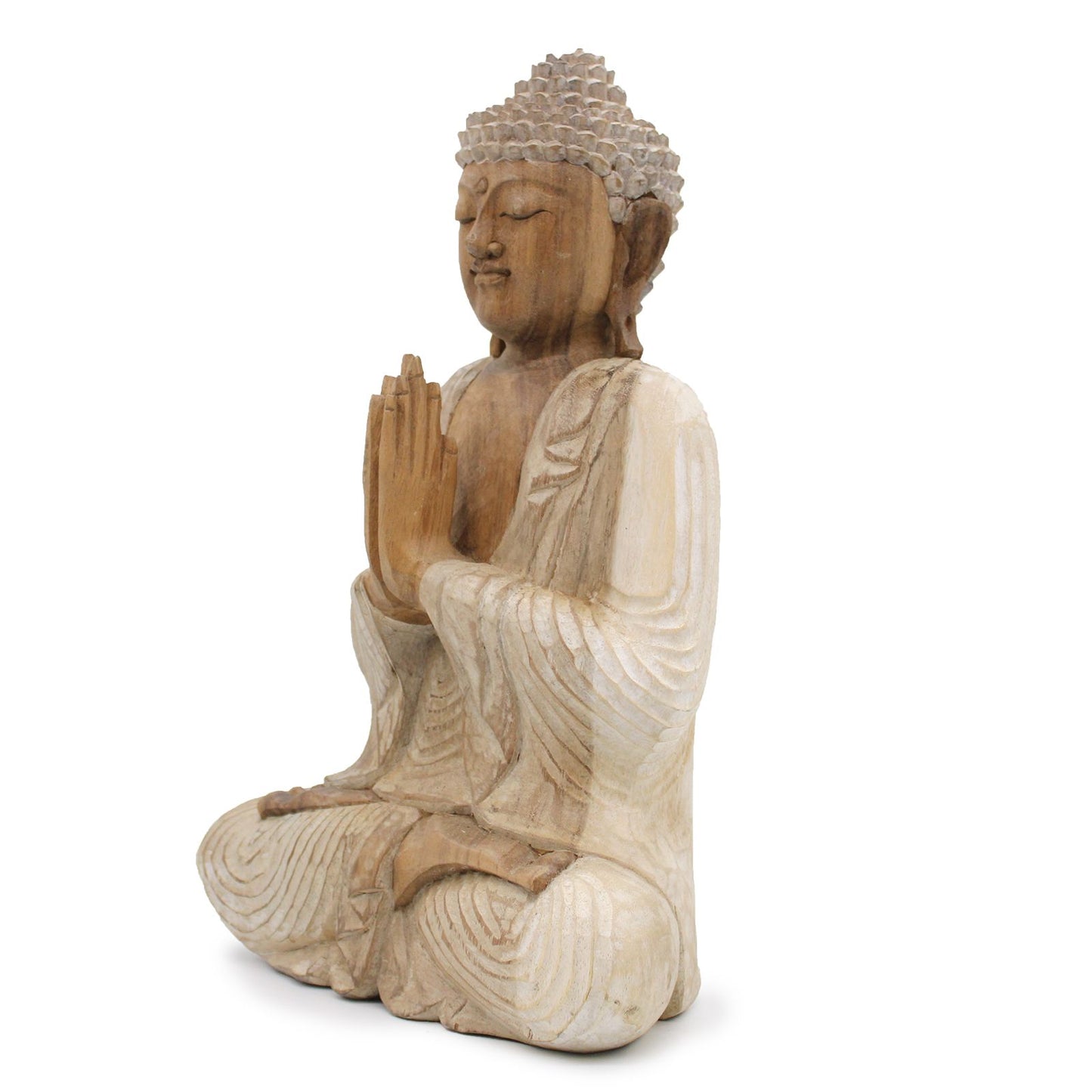 Weiße Buddha Statue 40cm - Handgeschnitztes Suarholz Unikat für innere Ruhe