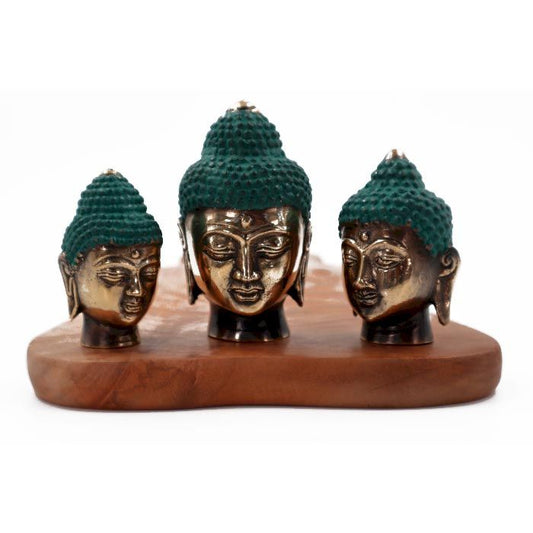 Set aus drei Buddha-Kopf-Statuetten in Messing – Handgefertigte Deko
