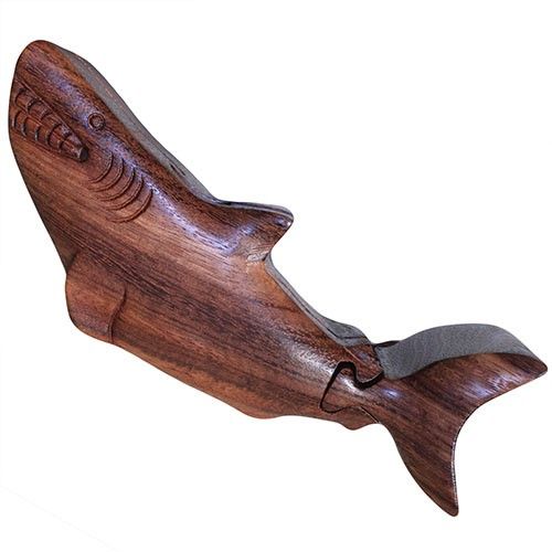 Happy Shark Magic Box - Rätselbox aus Saman-Holz mit Geheimfach