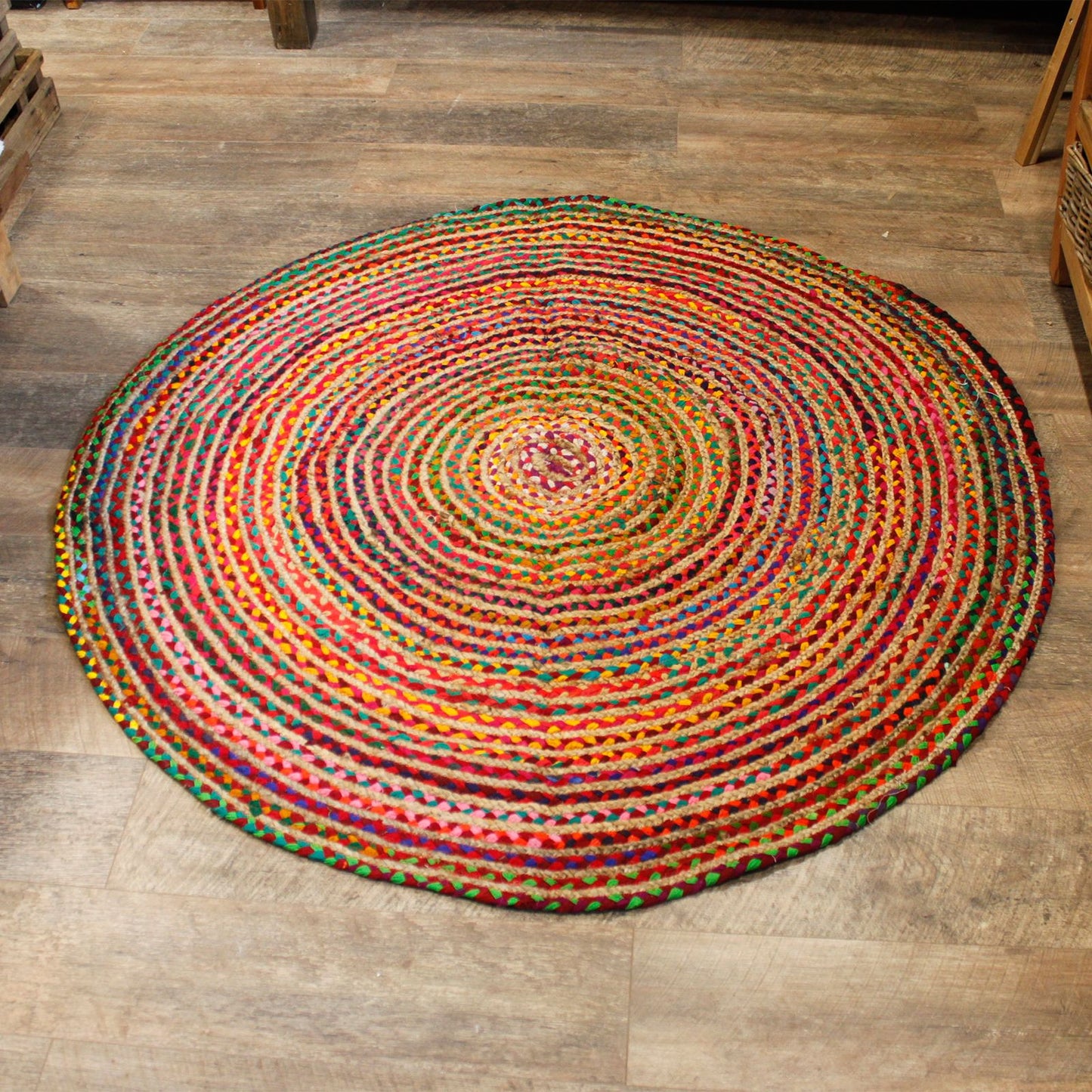 Runder Naturteppich aus Jute & recycelter Baumwolle – 150 cm Durchmesser