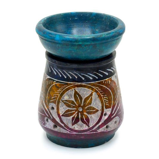 Floraler Speckstein-Ölbrenner 8cm - Handgeschnitztes Blumenmotiv