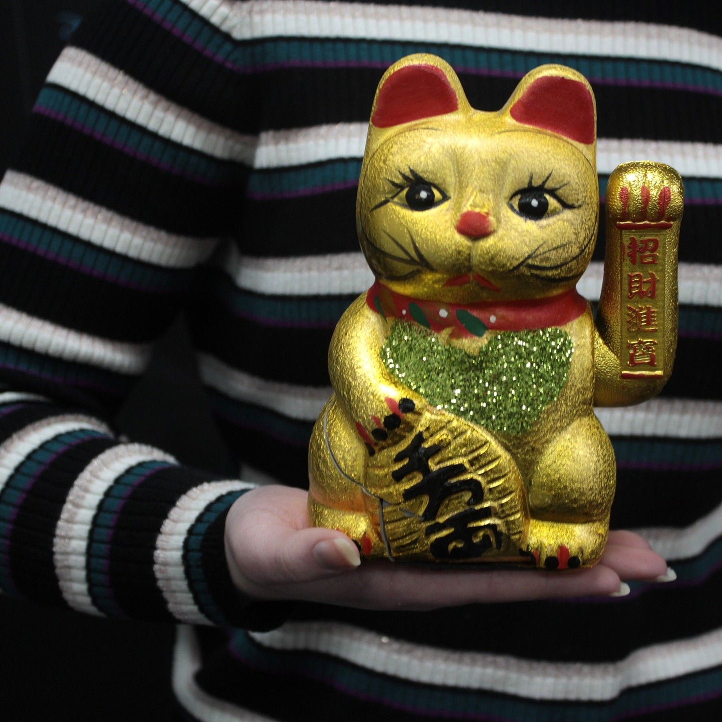 Klassische Porzellan-Glückskatze mit winkender Pfote - 17,5 cm