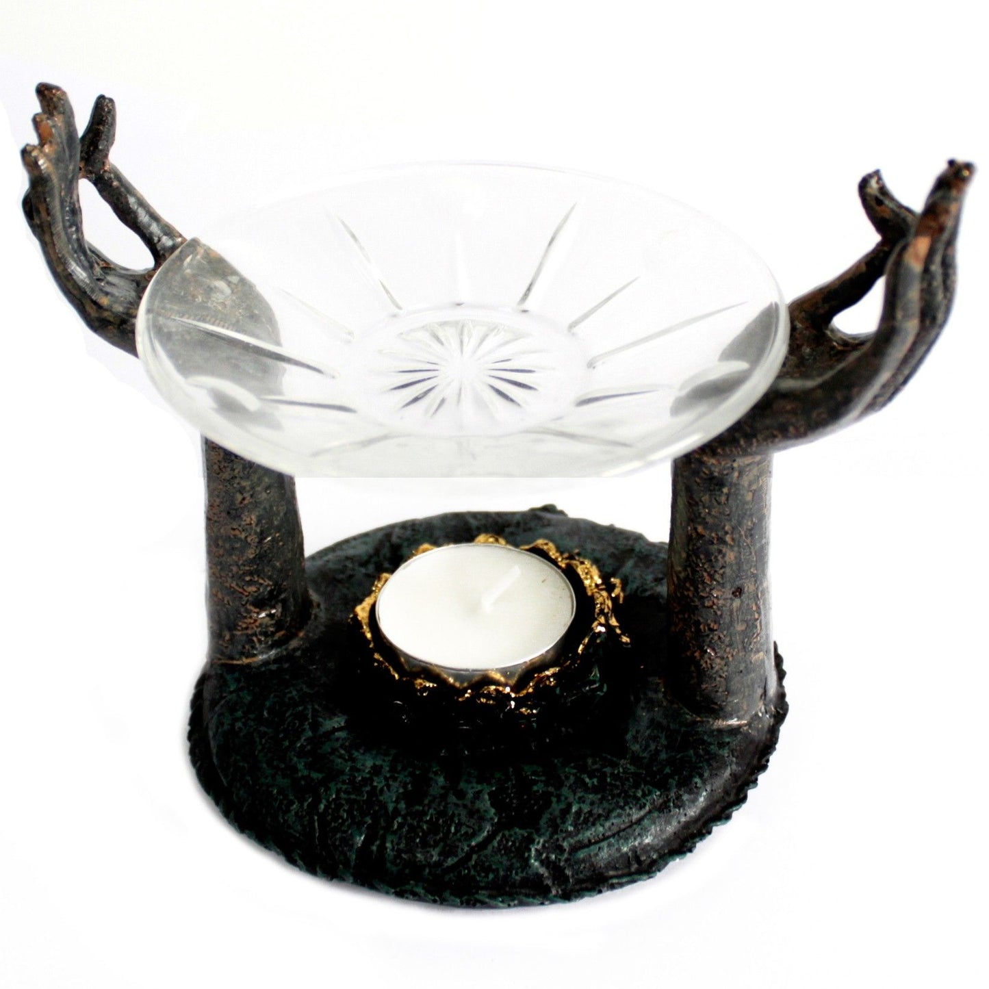 Ölbrenner 'Om-Hände' in Antik-Optik aus Resin
