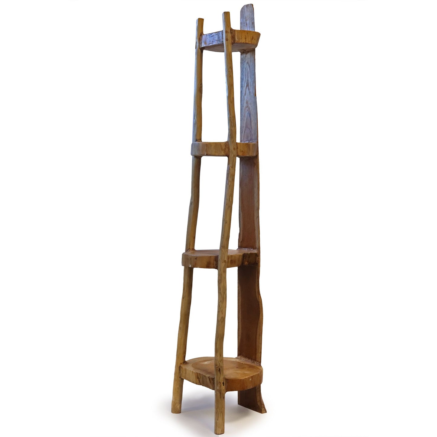Massivholz-Eckregal aus Teak mit 4 Böden – 135 cm Höhe