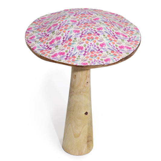 Großer Mangoholz-Pilz mit Blumenmuster – 20 cm Naturdeko