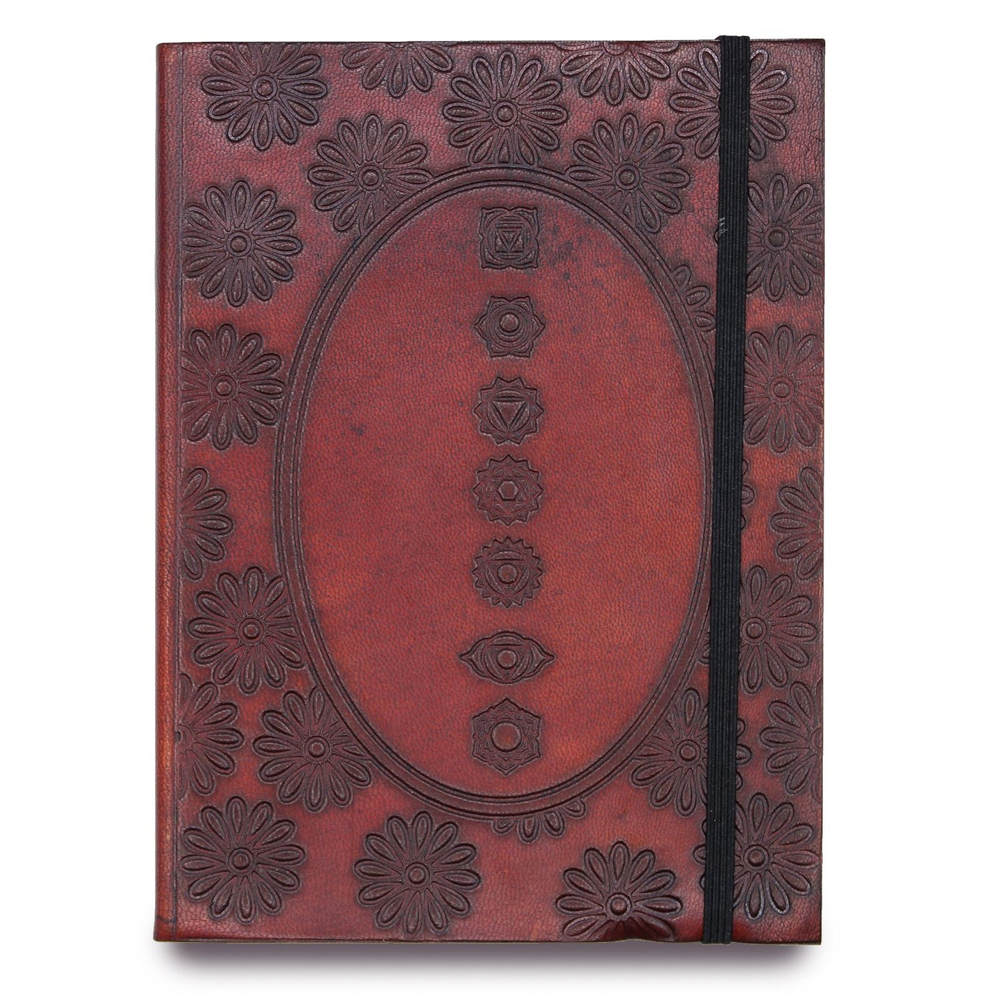 Notizbuch 'Chakra Mandala' – Pflanzlich gegerbtes Leder mit Verschlussband