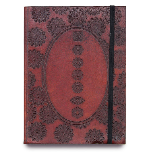 Notizbuch 'Chakra Mandala' – Pflanzlich gegerbtes Leder mit Verschlussband