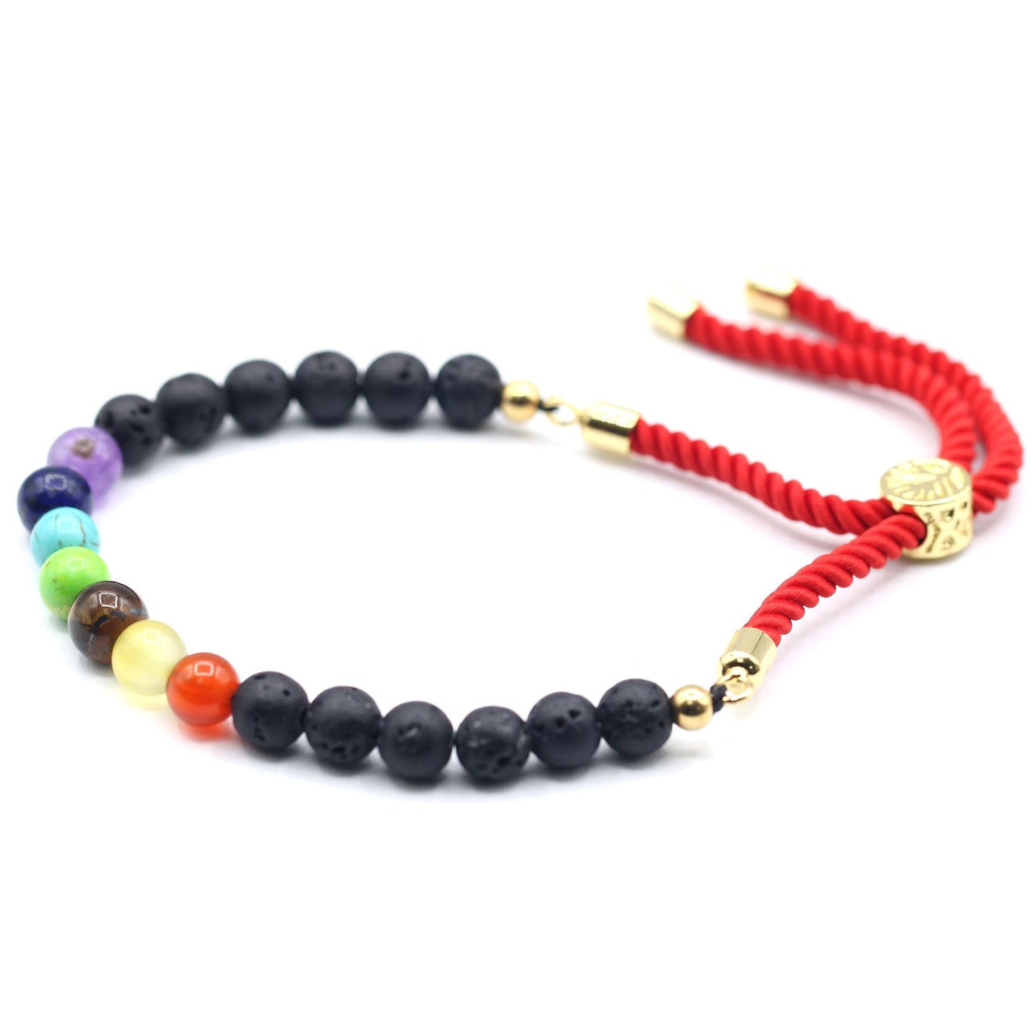 Chakra-Armband aus Lava-Stein mit 18K Gold-Schiebeverschluss