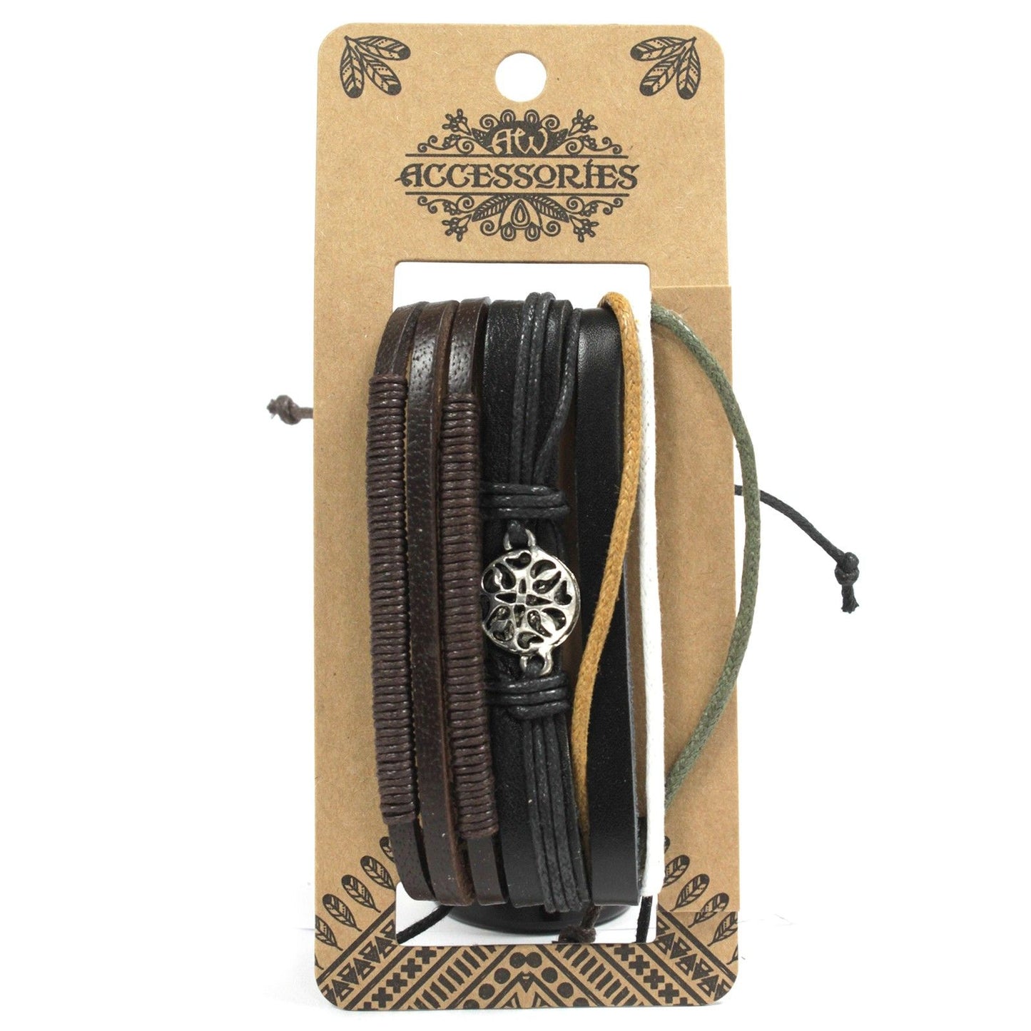 Herrenarmband-Set Dunkle Eleganz – 8 Stück aus Leder und Metall