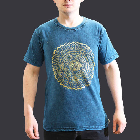 Steinwäsche T-Shirt mit Mandala-Motiv in Vintage-Blau