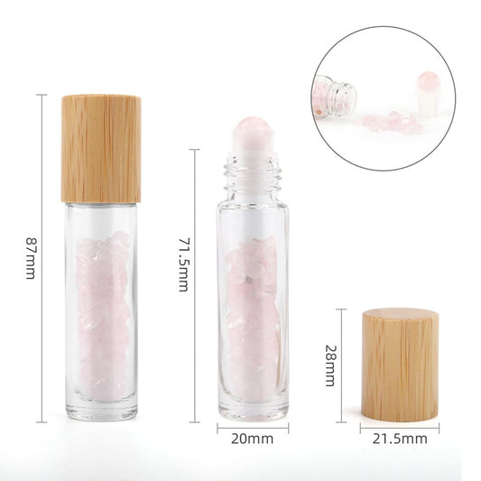 Roll-On Flasche mit Rosenquarz-Roller – 5 ml mit Holzverschluss