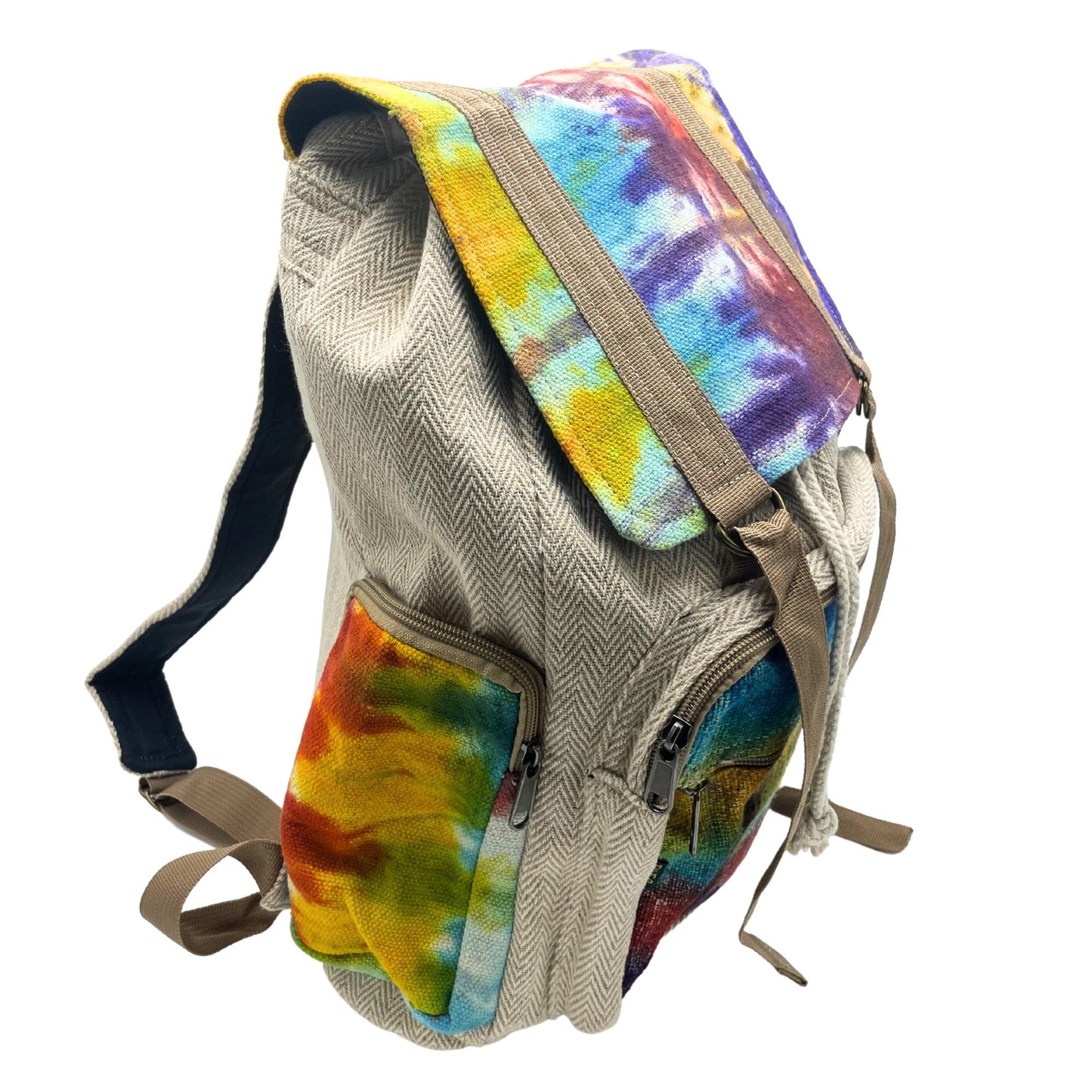 Großer Quadrat-Rucksack in Tie-Dye Optik - Hanf-Baumwolle-Mischung aus Nepal