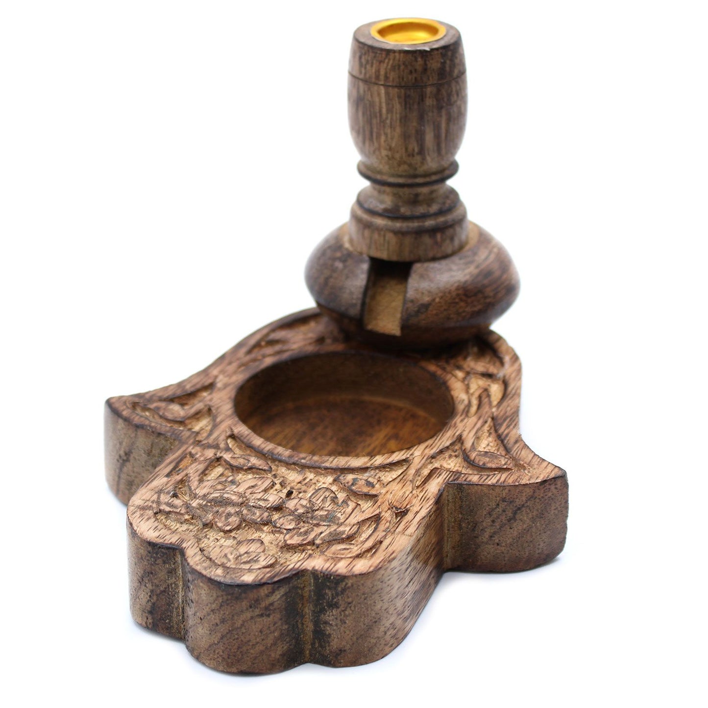 Räuchergefäß Hamsa aus Mangoholz mit Rauchkaskade