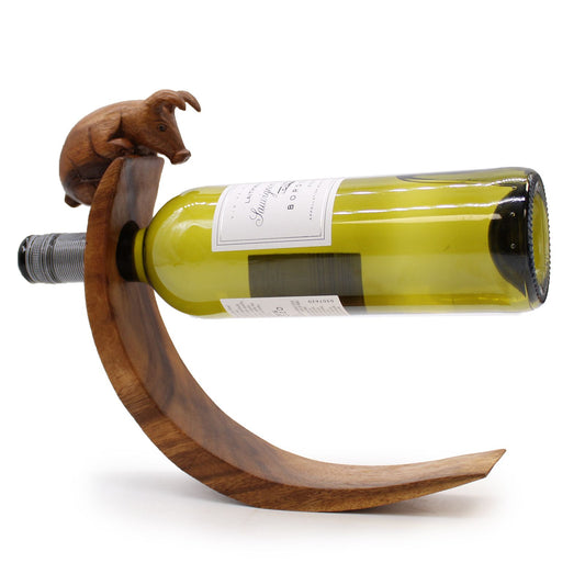 Balance Wine Holder Schwein – Handgefertigter Flaschenhalter aus Suar-Holz