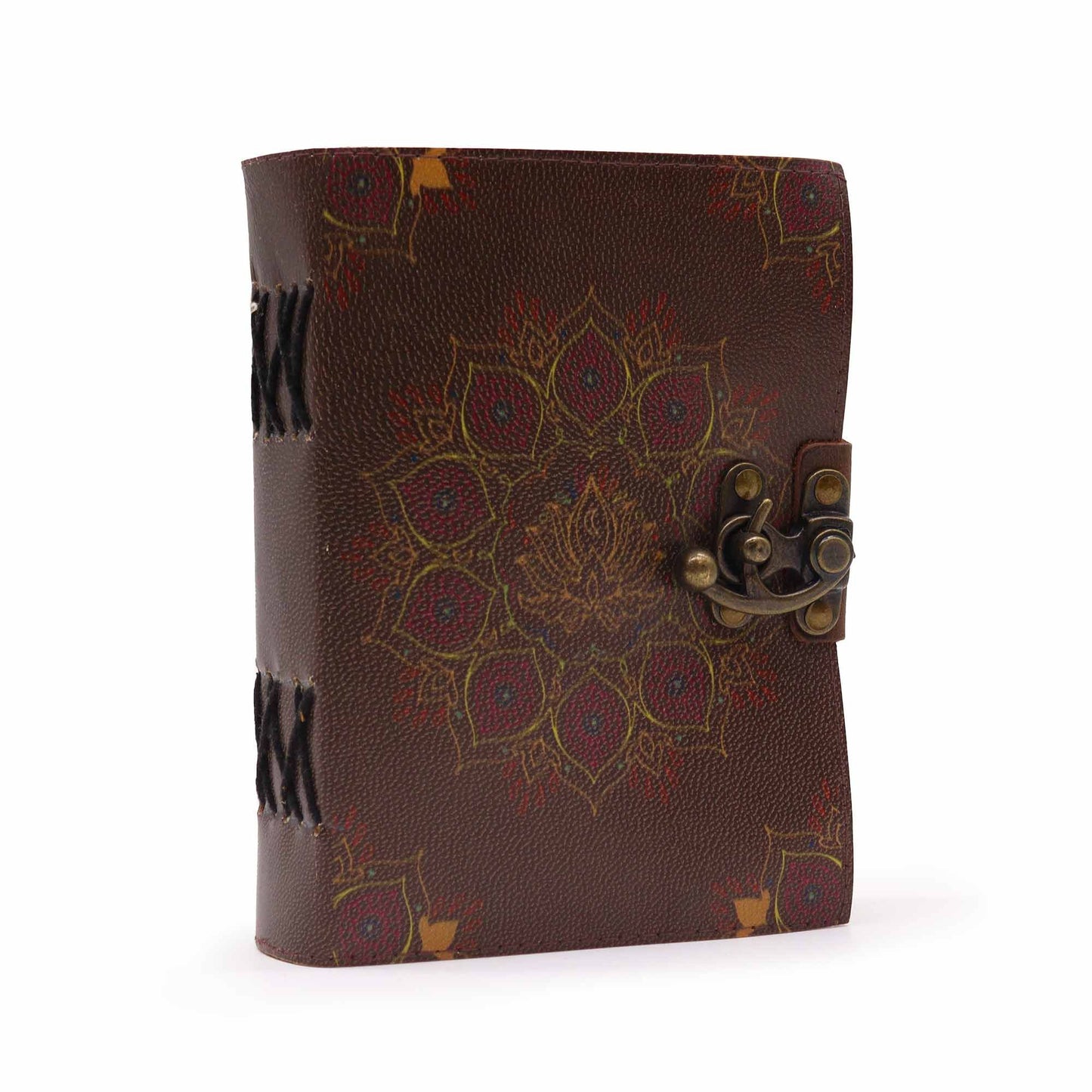 Ledernotizbuch Lotus Mandala mit Vintage-Verschluss & Raufast