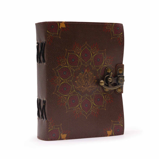 Ledernotizbuch Lotus Mandala mit Vintage-Verschluss & Raufast