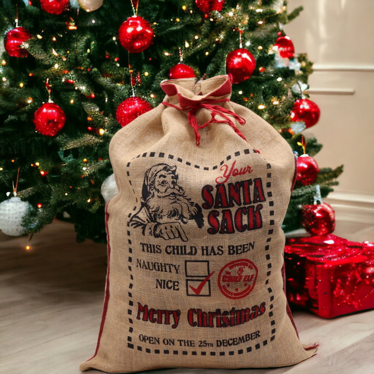 Großer Jute-Geschenkesack 'Weihnachtsmann' - 76x55 cm, nachhaltig & zeitlos