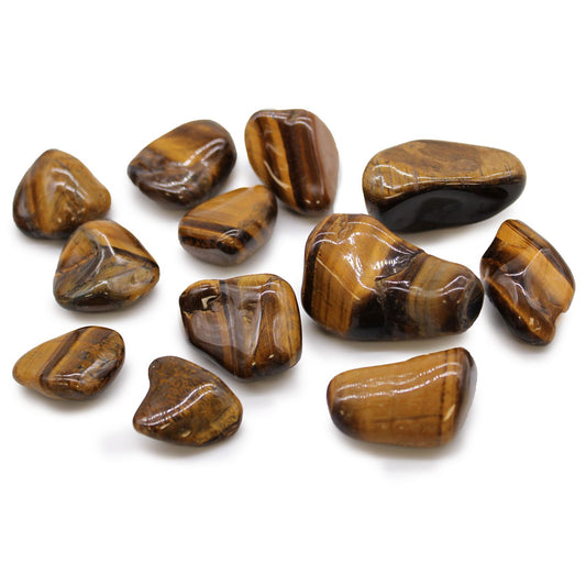 Set mit 12 goldenen Tigerauge Trommelsteinen aus Afrika