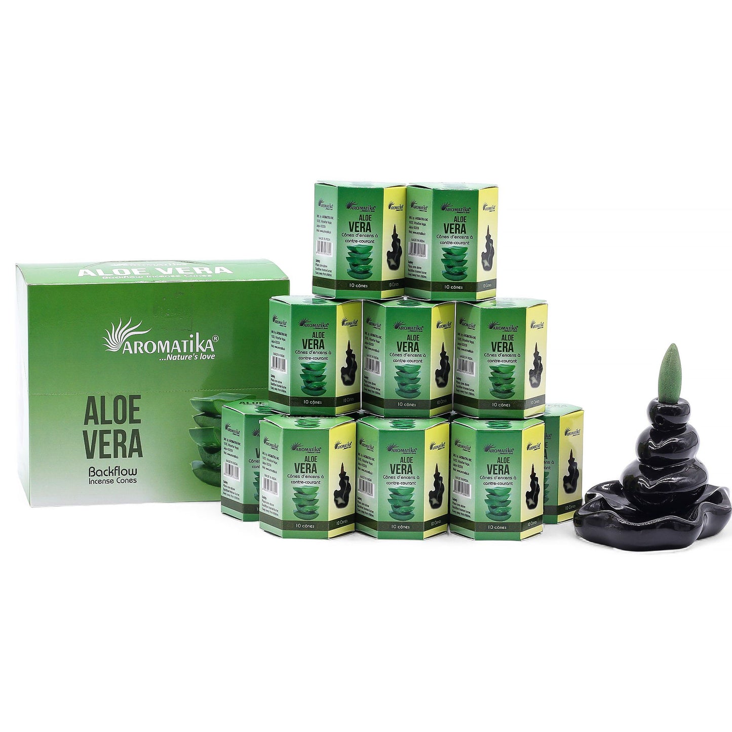 Masala Rückfluss-Räucherkegel Aloe Vera - 10 Stück mit hypnotischem Effekt