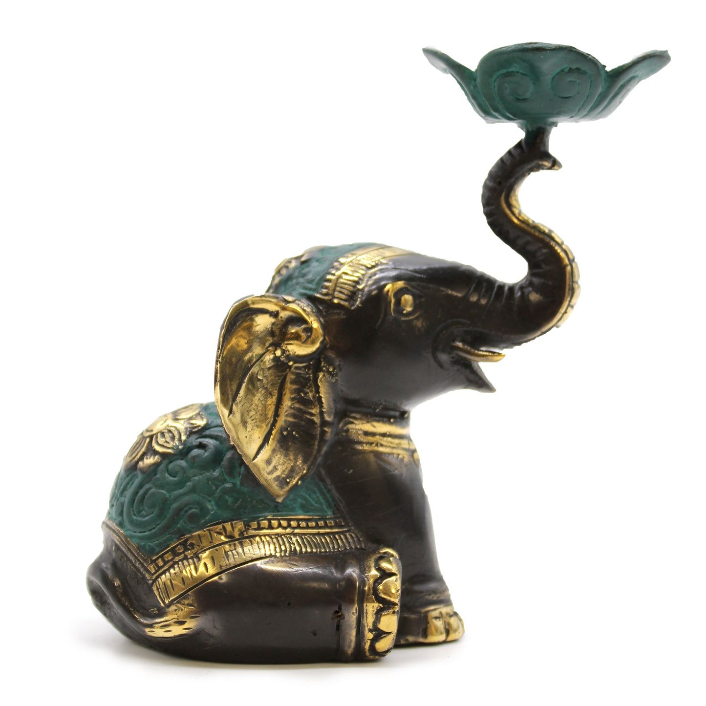 Mittelgroßer Elefanten-Kerzenhalter aus Messing – Feng-Shui-Skulptur