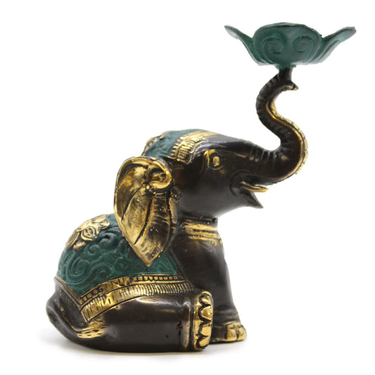 Mittelgroßer Elefanten-Kerzenhalter aus Messing – Feng-Shui-Skulptur