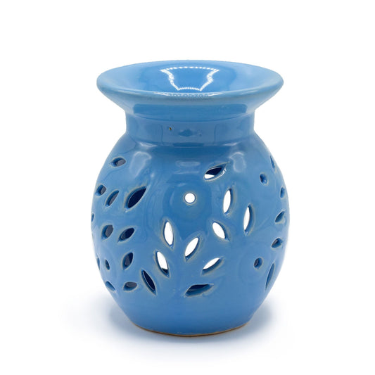 Keramik-Ölbrenner 'Blaue Blüten' – Duftlampe mit floralem Design