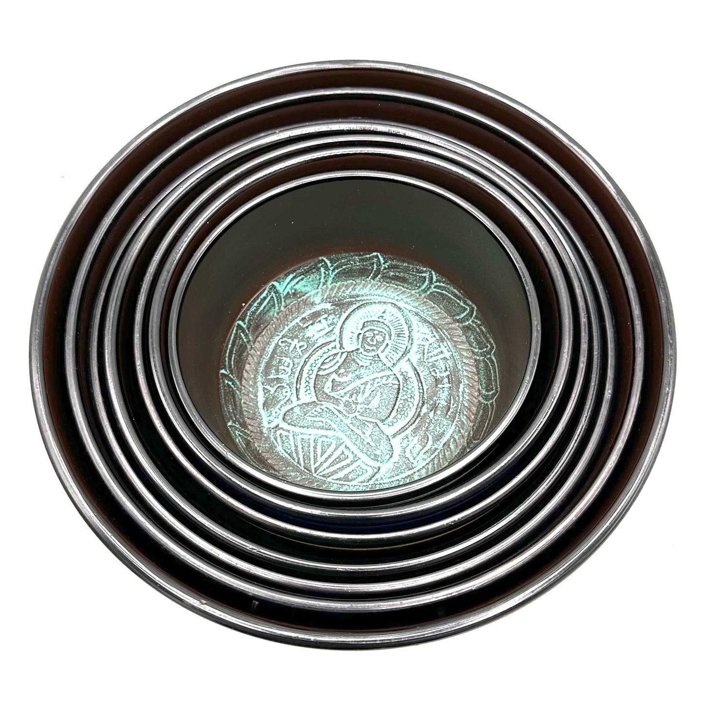 Handgefertigtes Chakra-Klangschalen-Set mit 7 Schalen (19,5-35 cm)