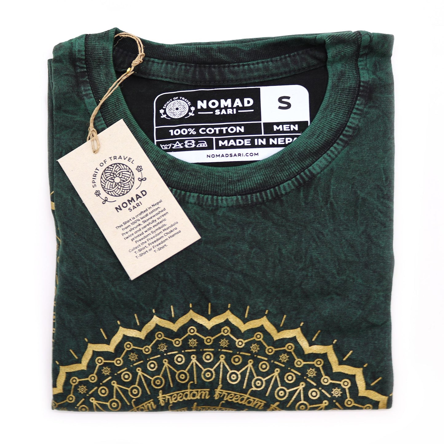 Mandala T-Shirt in Vintage-Grün | Doppelt stone-gewaschen & fair gefertigt