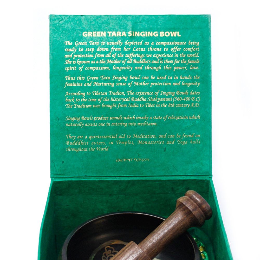 Klangschalen-Set 'Grüne Tara' – Handgraviertes Messing, 10 cm