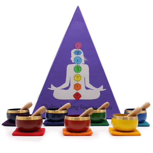 Chakra-Klangschalen-Set in Pyramidenbox – 7-teilig aus Messing