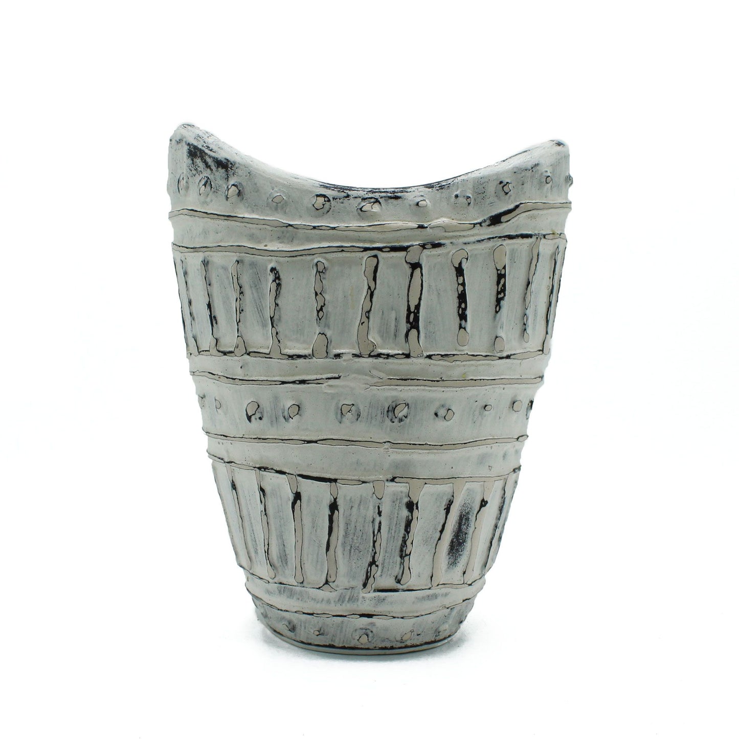 Keramikvase Creme 22cm mit Weithals - Handbemaltes Unikat aus Bali