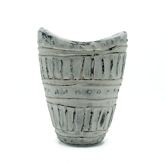 Keramikvase Creme 22cm mit Weithals - Handbemaltes Unikat aus Bali