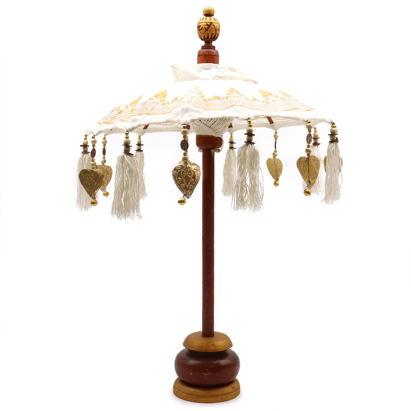 Dekoschirm Bali in Weiß mit Goldornamenten – 40 cm Canvas-Holzschirm