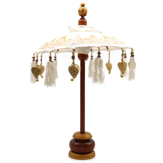 Dekoschirm Bali in Weiß mit Goldornamenten – 40 cm Canvas-Holzschirm