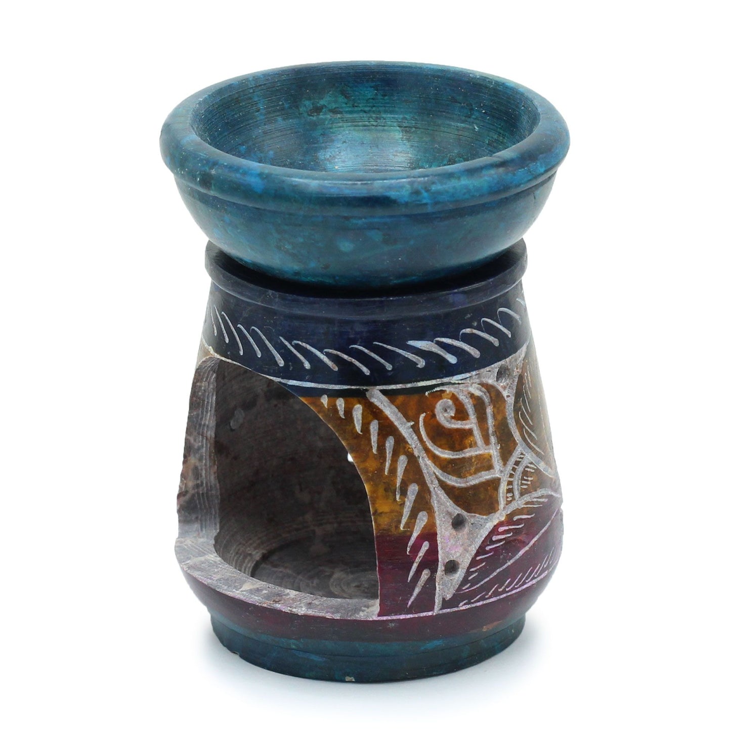 Floraler Speckstein-Ölbrenner 8cm - Handgeschnitztes Blumenmotiv