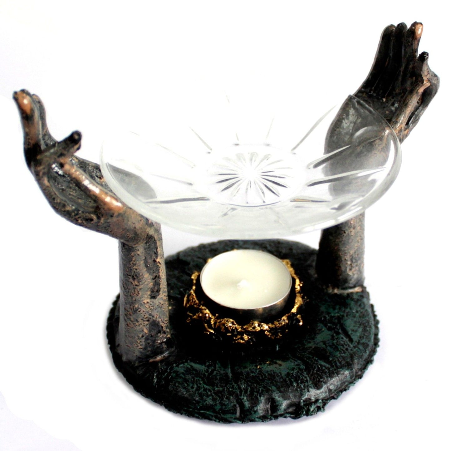 Ölbrenner 'Om-Hände' in Antik-Optik aus Resin
