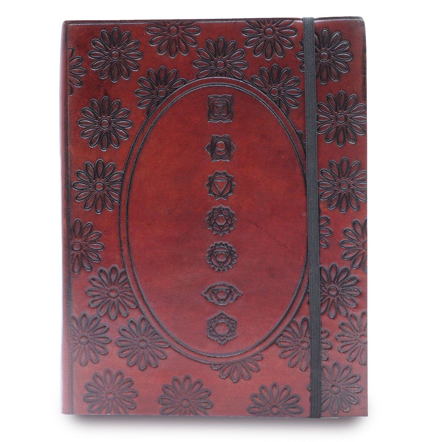 Notizbuch 'Chakra Mandala' mit Lederriemen – Pflanzlich gegerbtes Leder